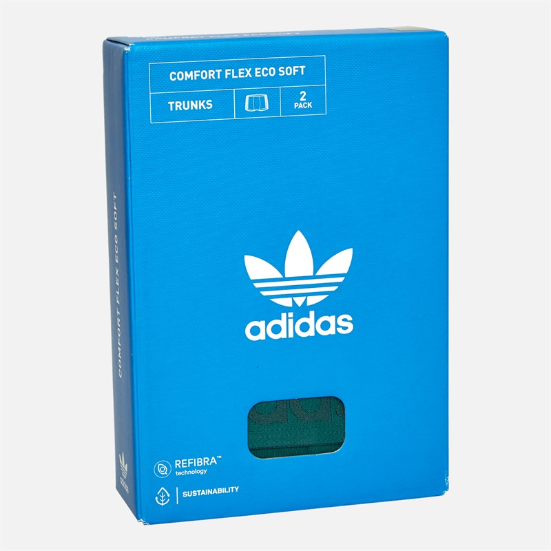 adidas Originals Mens Comfort Flex Eco 3-Stripes Two Pack Trunks Green/Grey