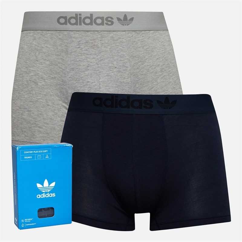 adidas Originals Mens Comfort Flex Eco 3-Stripes Two Pack Trunks Charcoal/Grey