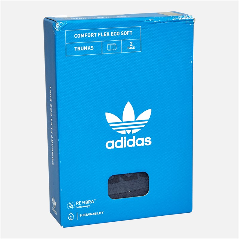 adidas Originals Mens Comfort Flex Eco 3-Stripes Two Pack Trunks Charcoal/Grey