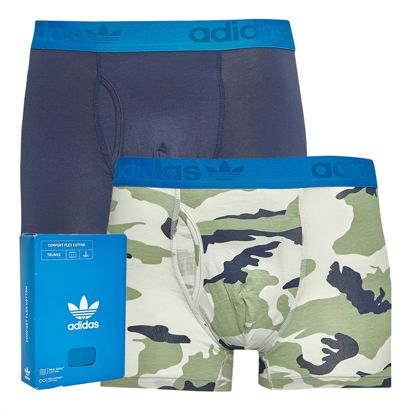 adidas Originals Herren Zwei-Pack Comfort Flex Baumwolle Drei Streifen Unterhosen Marineblau/Camouflage