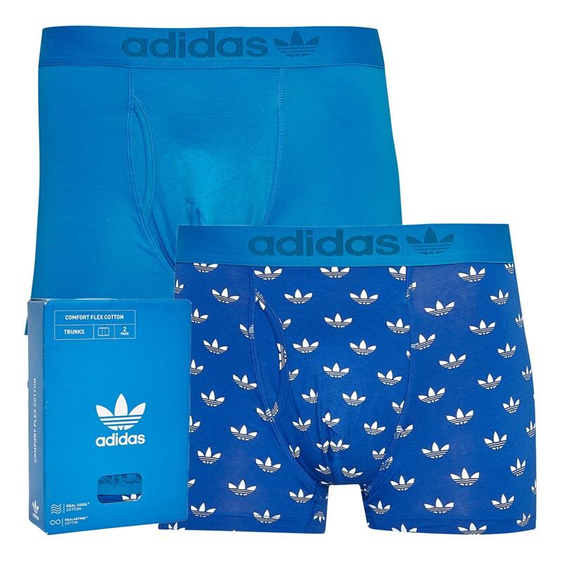 adidas Originals Heren Set van 2 Comfort Flex Katoen Drie Strepen Trunks Blauw/Print