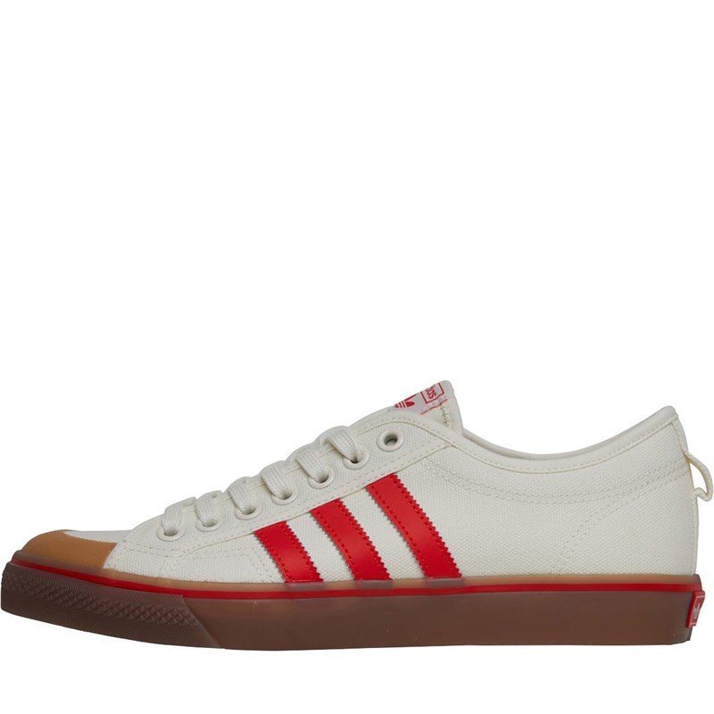 adidas originals nizza canvas trainers in white and red