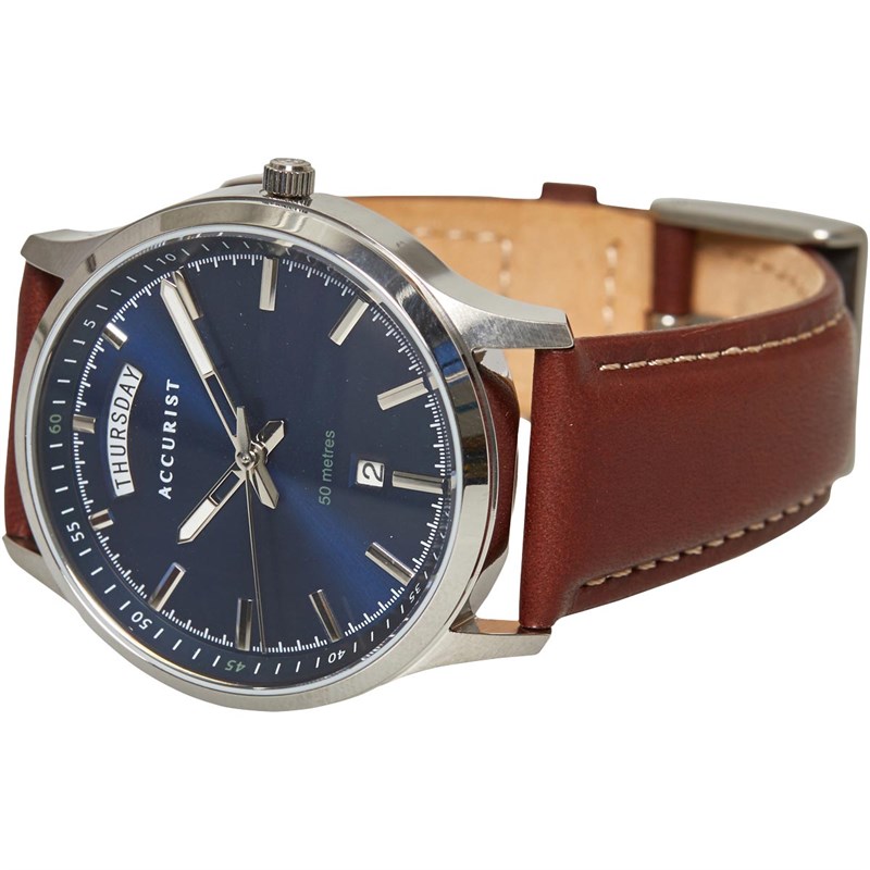 Accurist Mens Brown Leather Strap Watch Blue