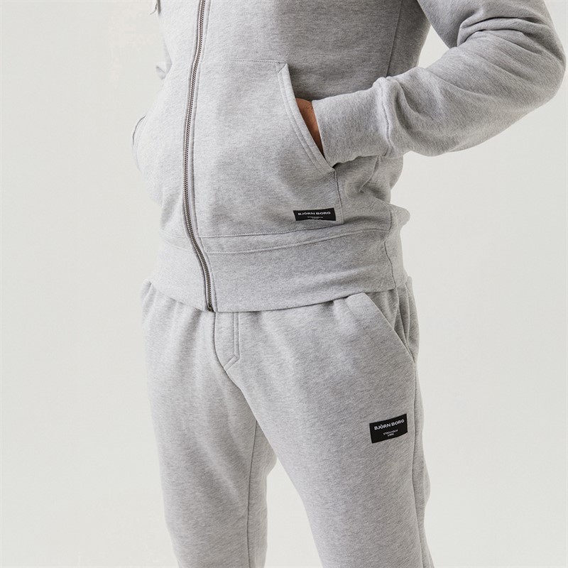 BJORN BORG Herren Hoodie mit zentralem Reissverschluss Hellgrau Melange
