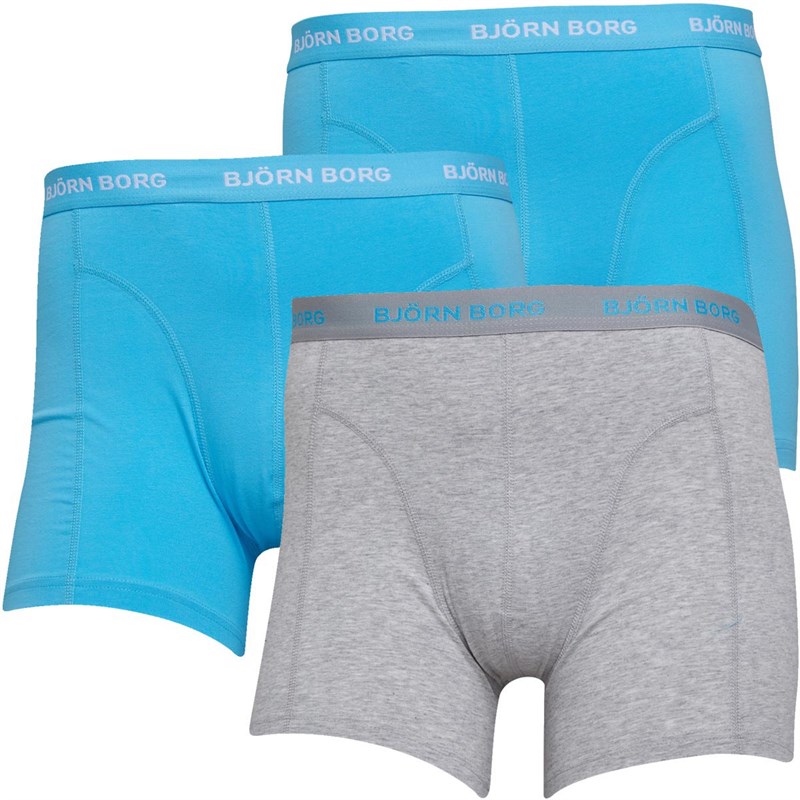 Buy BJORN Mens Three Pack Boxer Trunks Aqua/Grey Melange/Aqua