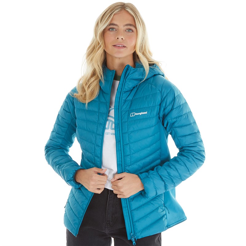 Berghaus Womens Tephra Stretch Reflect 2.0 Hydrodown Insulated Padded Hooded Down Jacket Turquoise/Turquoise