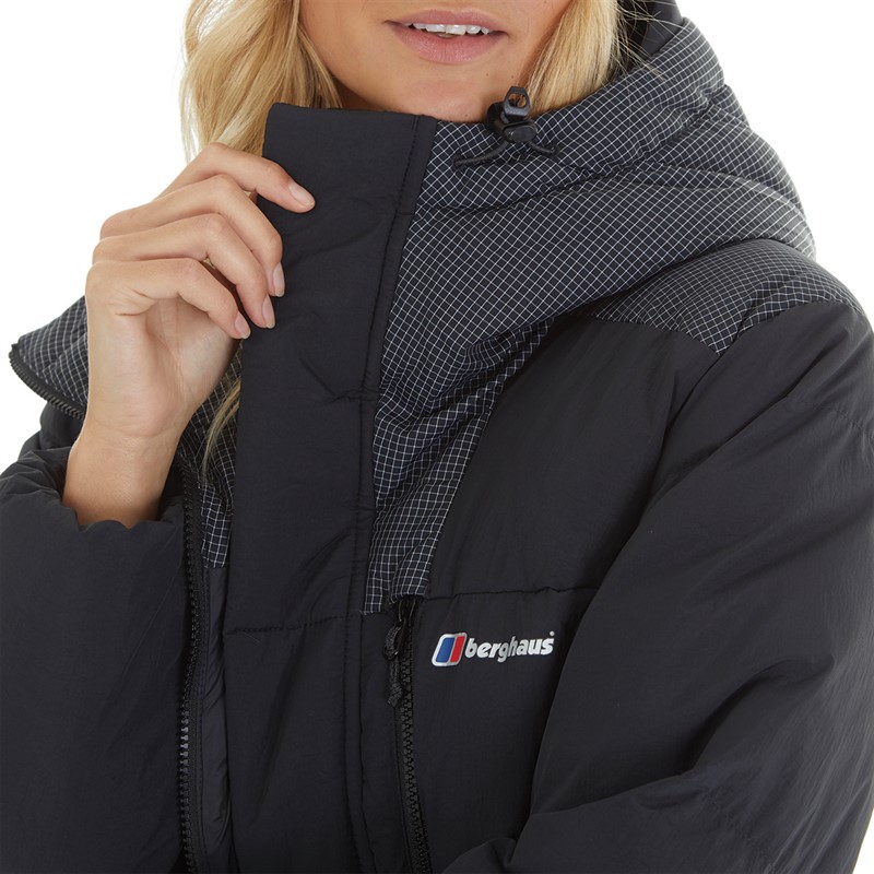 Berghaus Womens Saffren Duster Hydrodown Insulated Padded Hooded Down Jacket Black