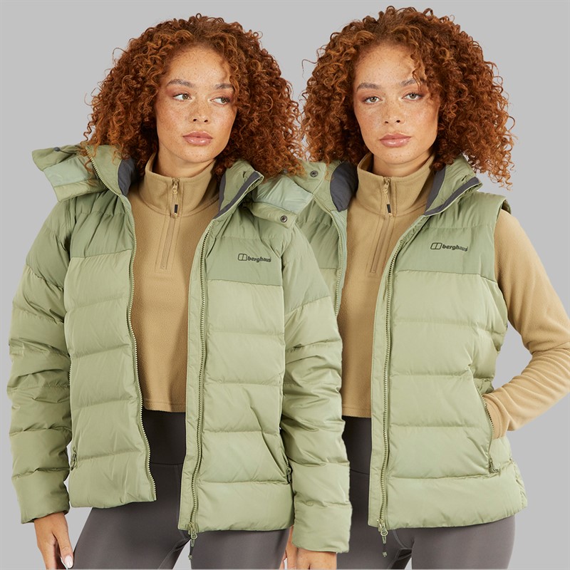 Berghaus Womens Embo 4-In-1 Insulated Padded Hooded Down Jacket Green/Green