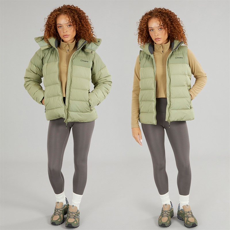 Berghaus Womens Embo 4-In-1 Insulated Padded Hooded Down Jacket Green/Green