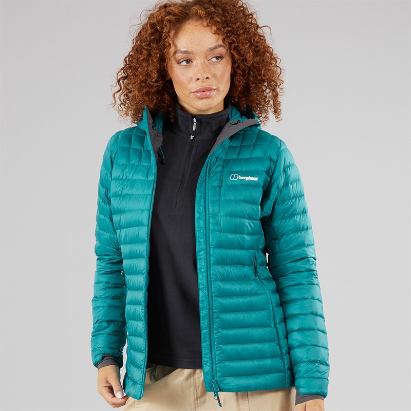 Berghaus Womens Bynack Hydrodown Padded Hooded Down Jacket Turquoize/Turquoize - Size 18