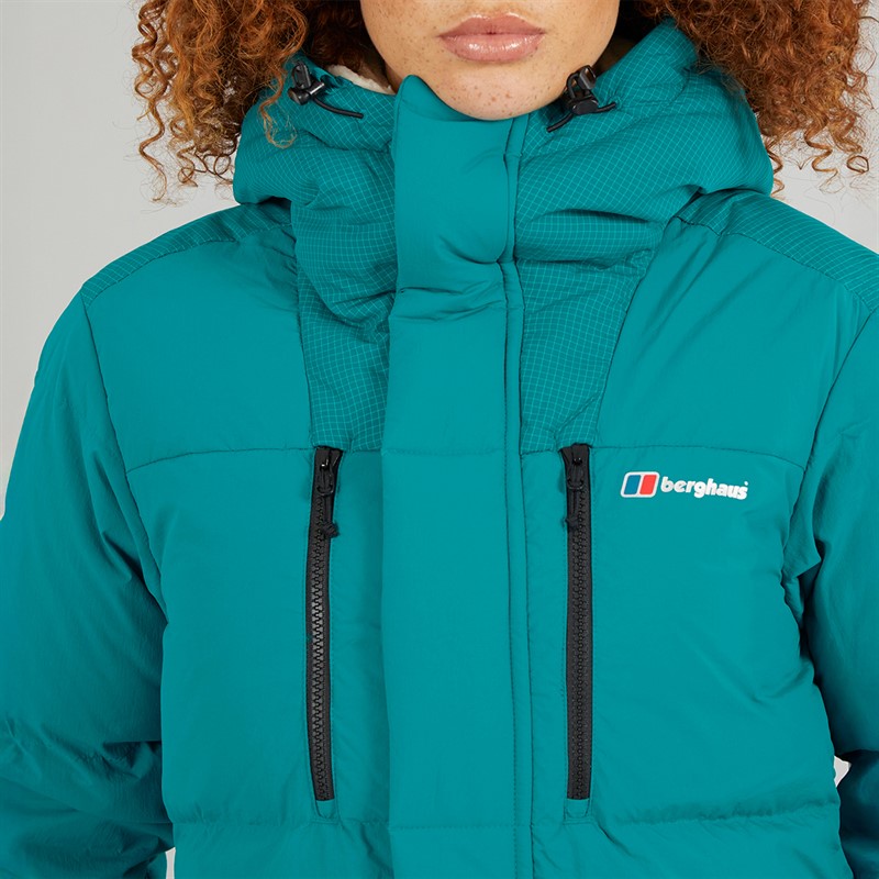 Berghaus Womens Saffren Duster Hydrodown Insulated Padded Hooded Down Jacket Turquoize/Turquoize