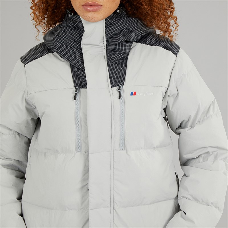 Berghaus Womens Saffren Hydrodown Insulated Padded Hooded Down Jacket Light Grey/Black