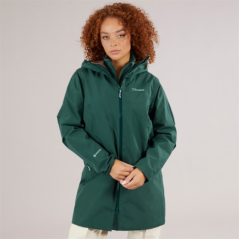 Berghaus Womens Ashberry Gore-Tex® Waterproof Long Hooded Jacket Dark Green/Dark Green