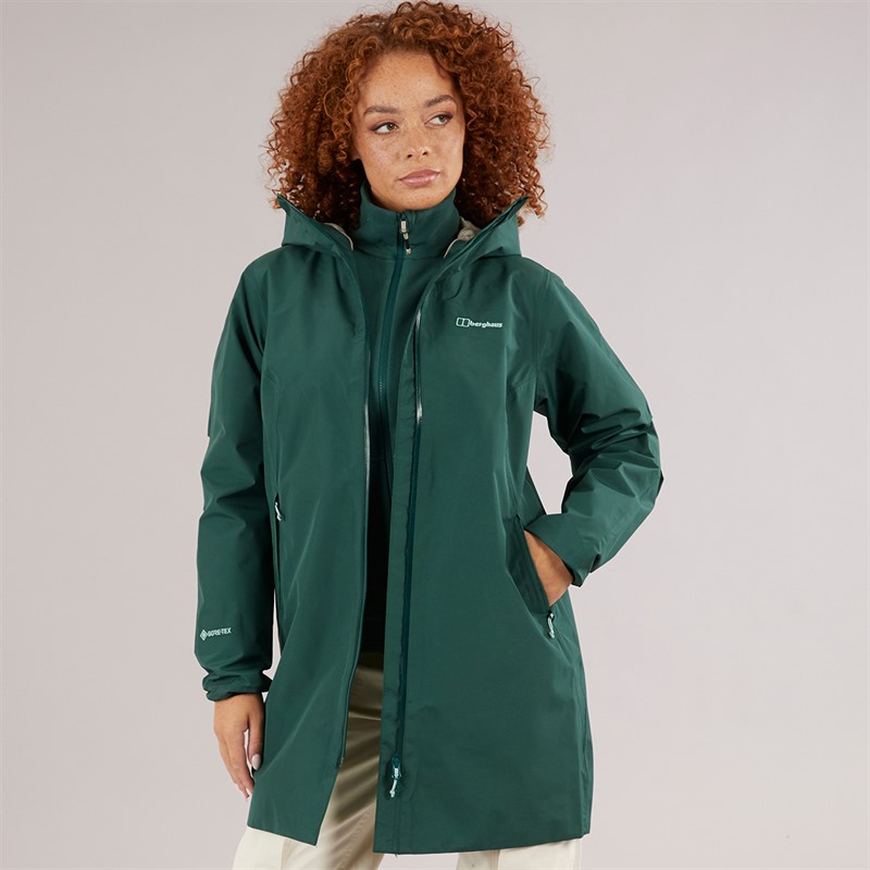 Berghaus Womens Ashberry Gore-Tex® Waterproof Long Hooded Jacket Dark Green/Dark Green