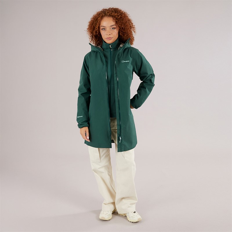 Berghaus Womens Ashberry Gore-Tex® Waterproof Long Hooded Jacket Dark Green/Dark Green