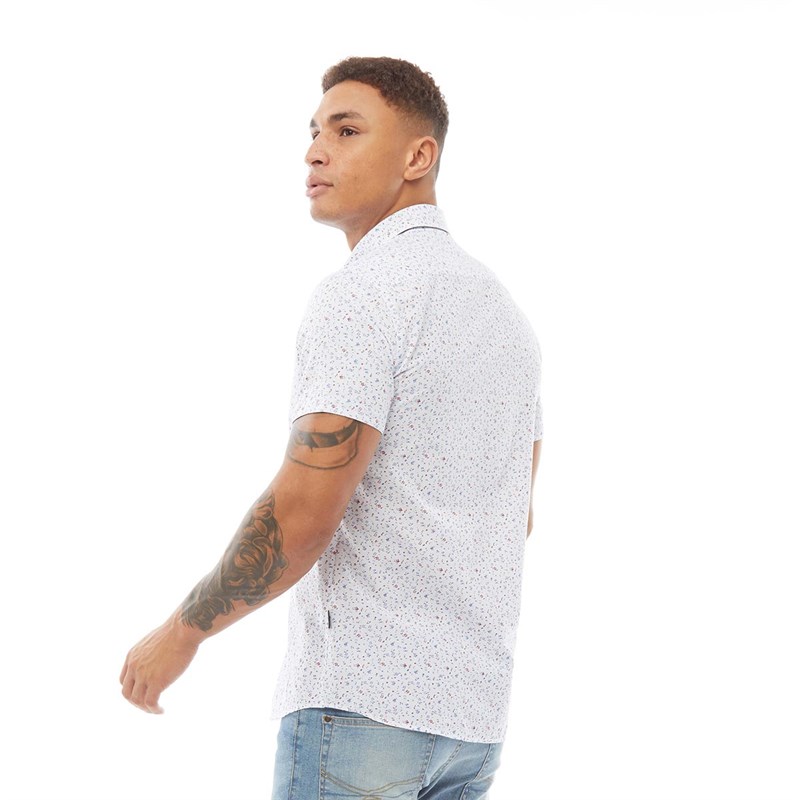 Bewley & Ritch Mens Mataro Short Sleeve Shirt White/Navy/Red