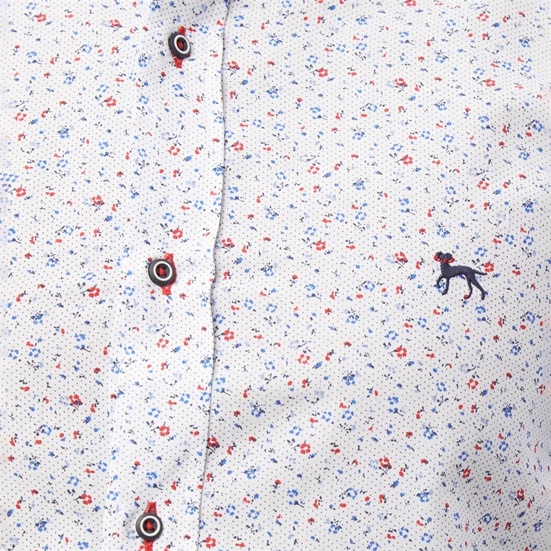 Bewley & Ritch Mens Mataro Short Sleeve Shirt White/Navy/Red