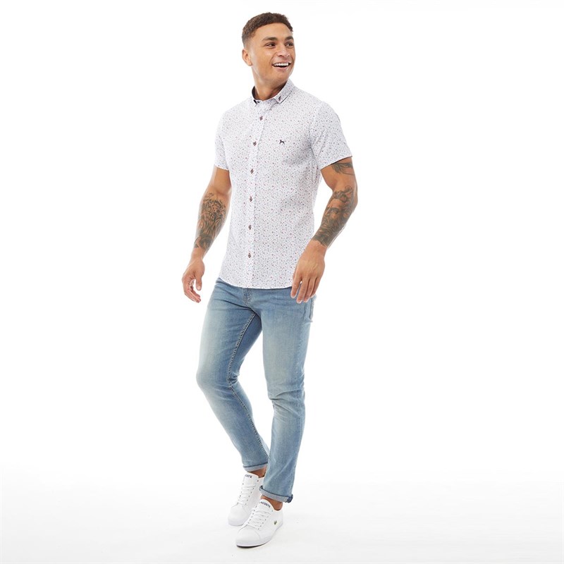 Bewley & Ritch Mens Mataro Short Sleeve Shirt White/Navy/Red