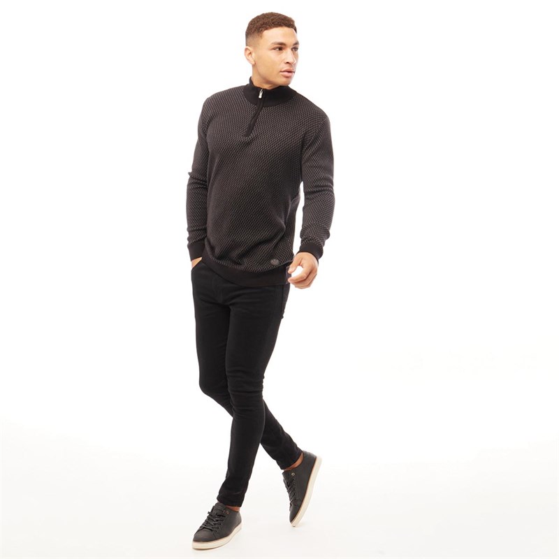 Bewley & Ritch Mens Fourth Funnel Neck Jumper Charcoal/Black