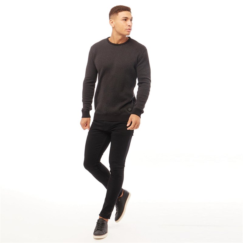 Bewley & Ritch Mens Clyde Crew Neck Jumper Black/Charcoal