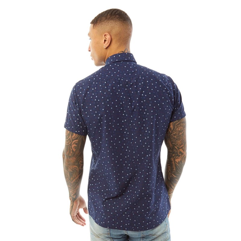 Bewley & Ritch Męskie Lea Koszula z Krótkim Rękawem Granatowy