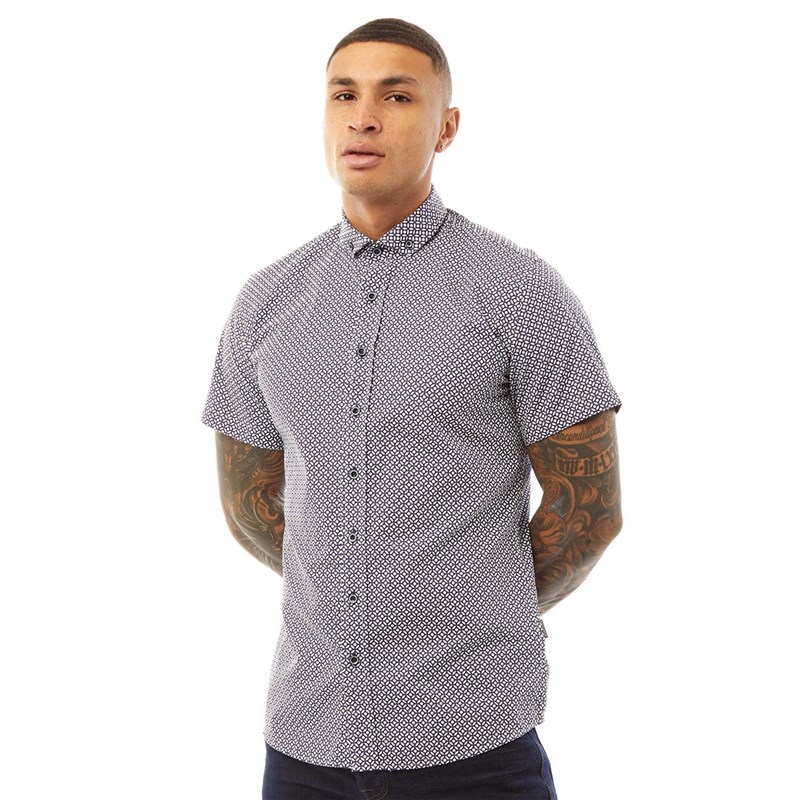 Bewley & Ritch Mens Nevez Short Sleeve Shirt White/Blue