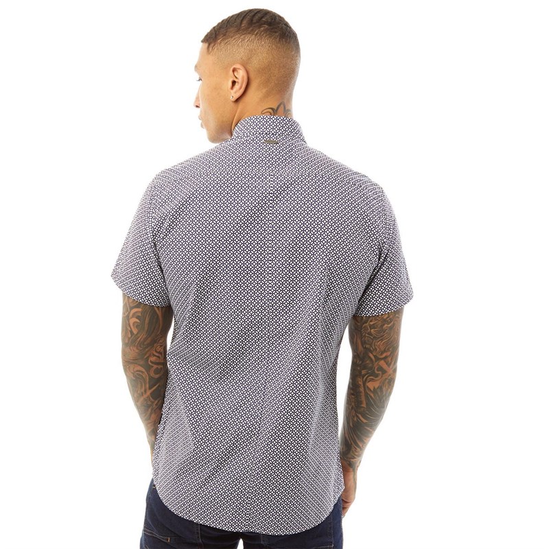 Bewley & Ritch Mens Nevez Short Sleeve Shirt White/Blue