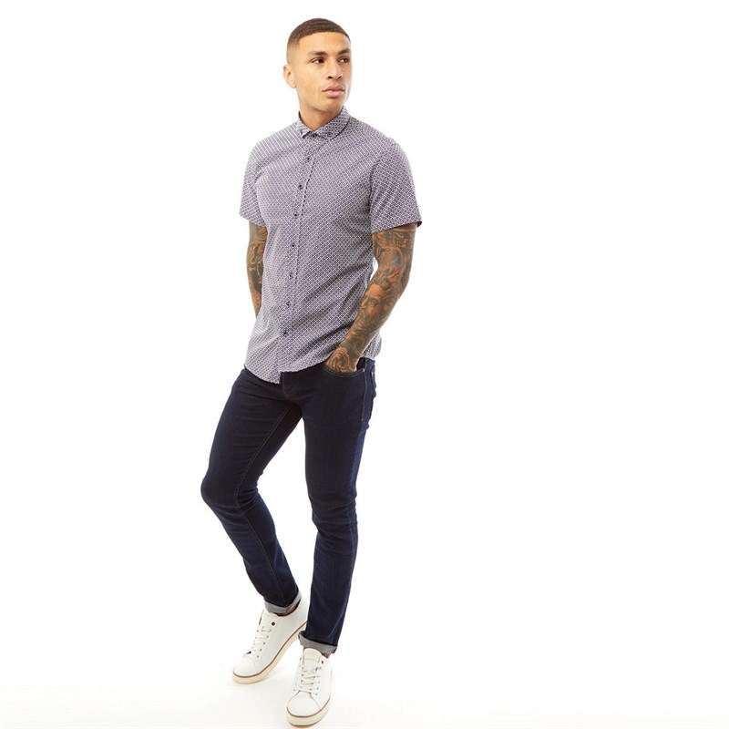 Bewley & Ritch Mens Nevez Short Sleeve Shirt White/Blue