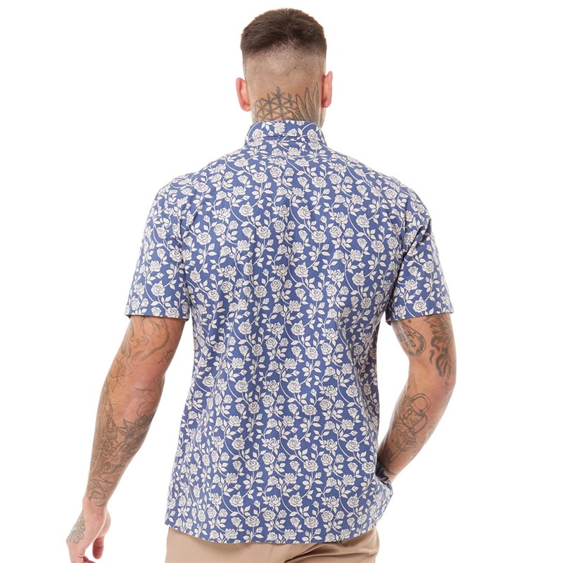 Bewley & Ritch Mens Haltom Short Sleeve Shirt Mid Blue Print