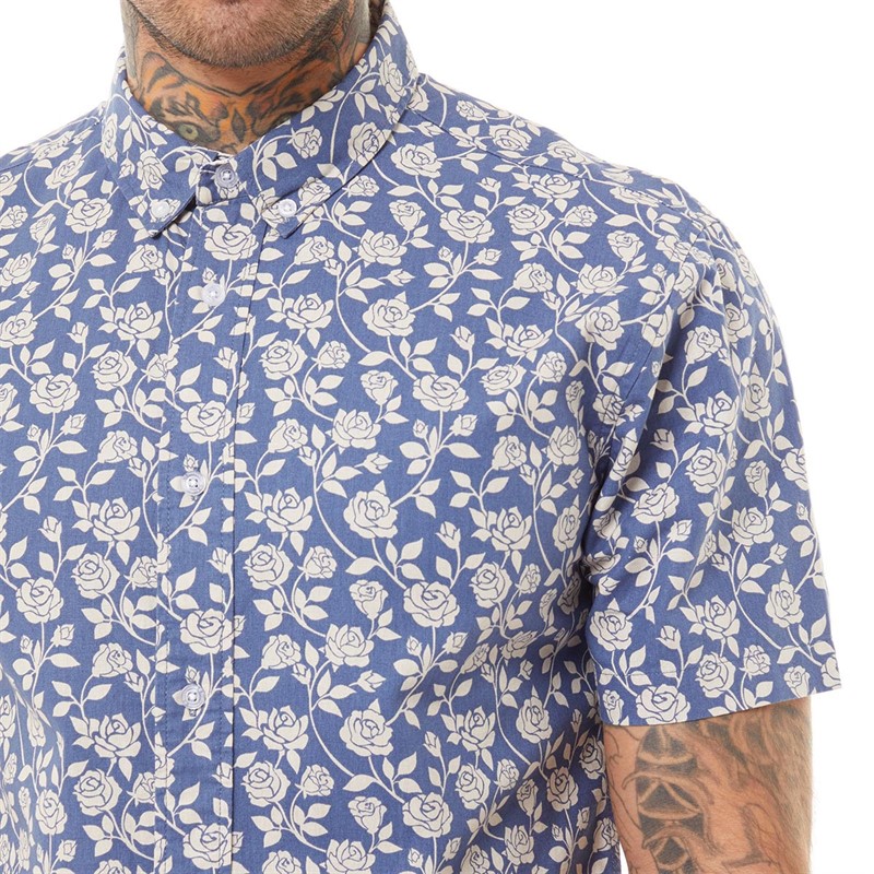 Bewley & Ritch Mens Haltom Short Sleeve Shirt Mid Blue Print