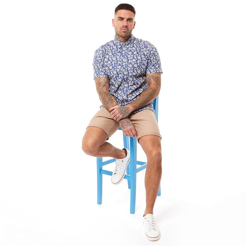 Bewley & Ritch Mens Haltom Short Sleeve Shirt Mid Blue Print