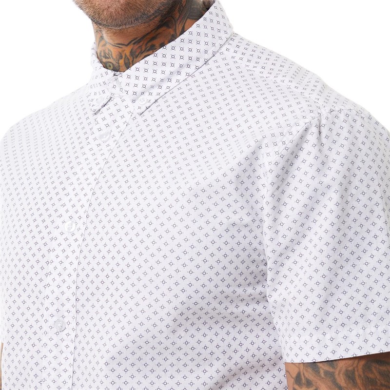 Bewley & Ritch Mens Haltom Short Sleeve Shirt White/ Navy Print