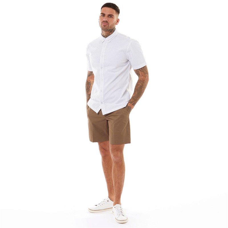 Bewley & Ritch Mens Haltom Short Sleeve Shirt White/ Navy Print