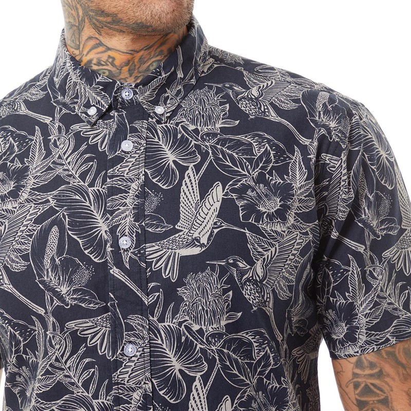 Bewley & Ritch Mens Haltom Short Sleeve Shirt Navy Print