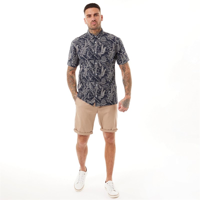 Bewley & Ritch Mens Haltom Short Sleeve Shirt Navy Print