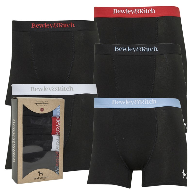 Bewley & Ritch Mens Columba Five Pack Boxer Shorts Black
