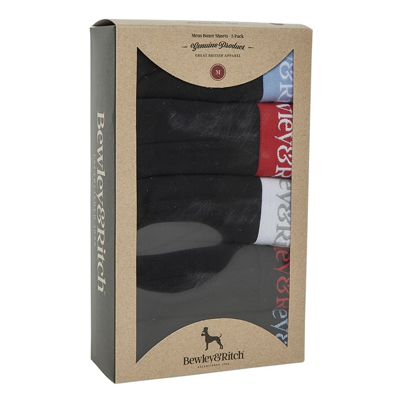 Bewley & Ritch Mens Columba Five Pack Boxer Shorts Black