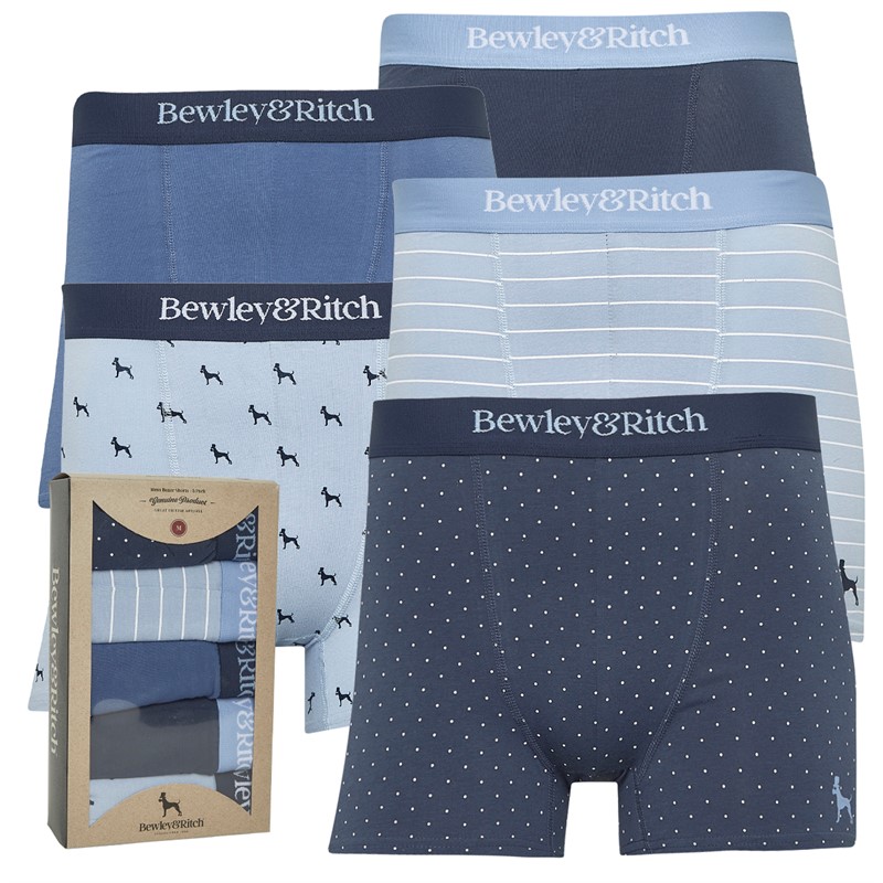 Bewley & Ritch Mens Mirador Five Pack Boxer Shorts Blue Mix