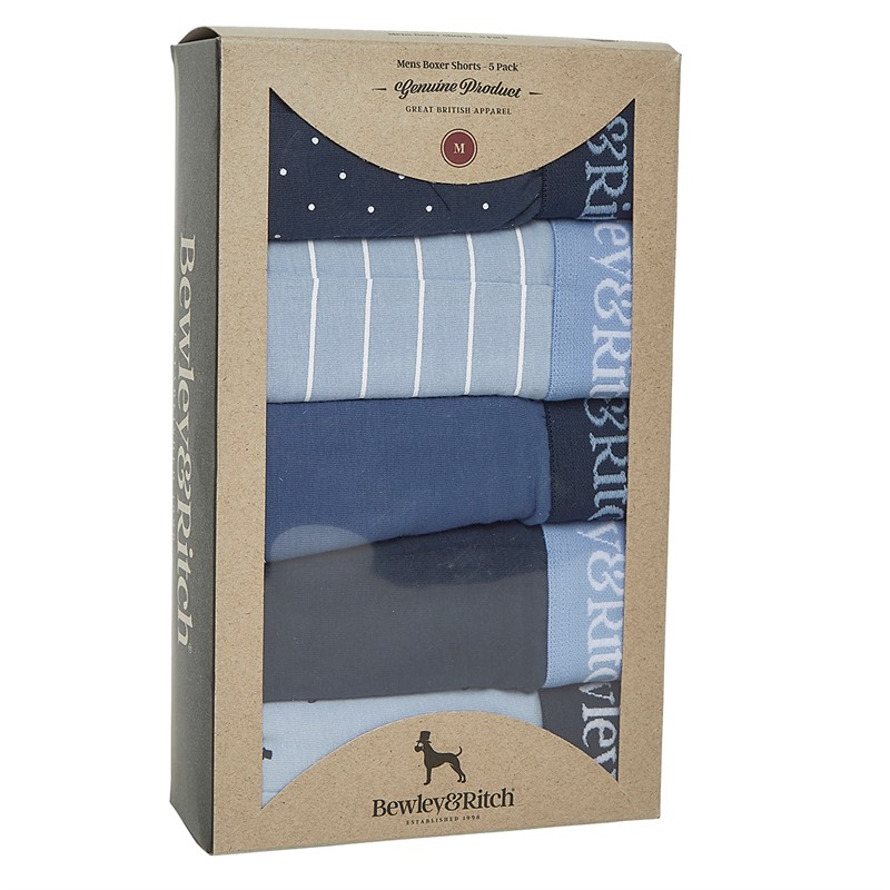 Bewley & Ritch Mens Mirador Five Pack Boxer Shorts Blue Mix