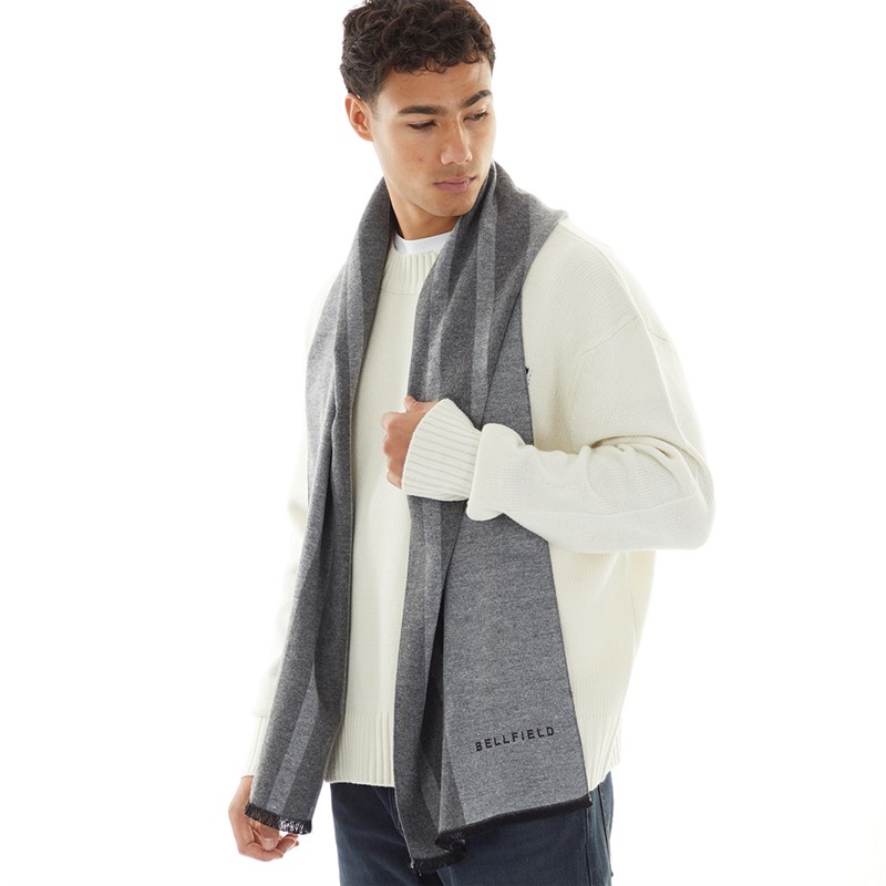 Bellfield Mens Bellfied Soft Touch Striped Scarf Black/Grey