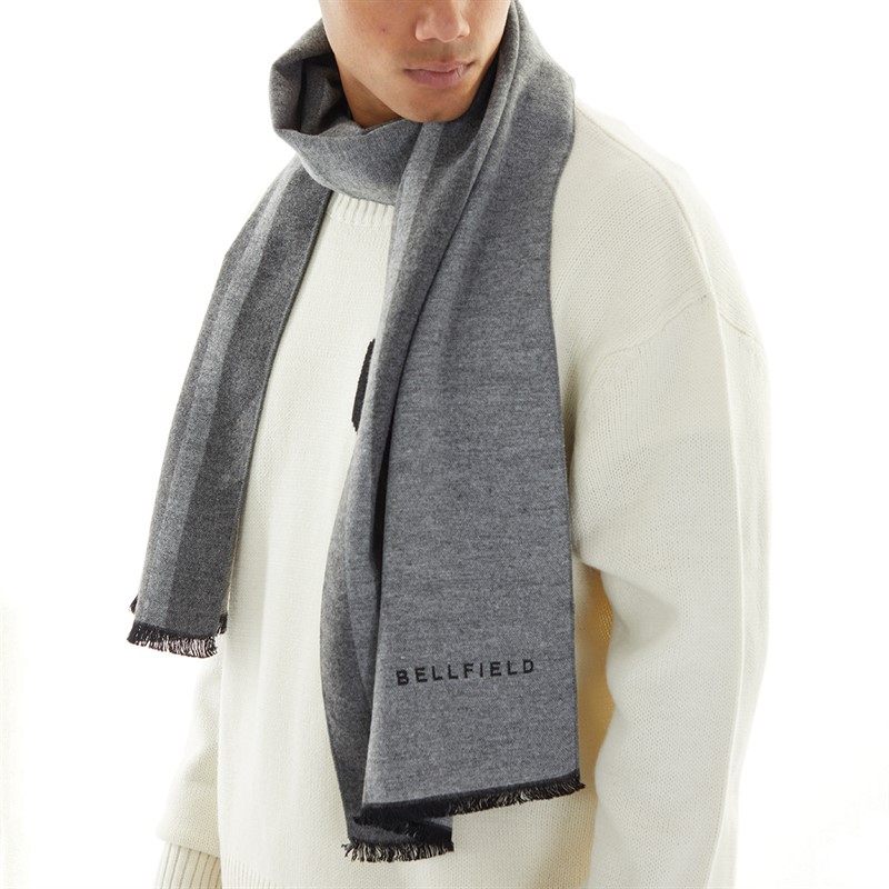 Bellfield Mens Bellfied Soft Touch Striped Scarf Black/Grey