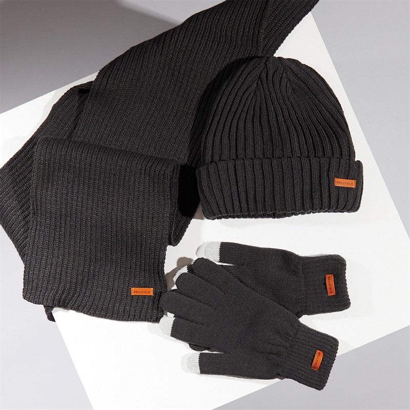 Bellfield Mens Hat Gloves And Scarf Set Charcoal
