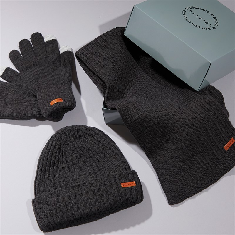 Bellfield Mens Hat Gloves And Scarf Set Charcoal