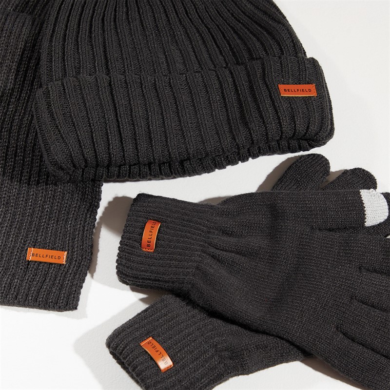 Bellfield Mens Hat Gloves And Scarf Set Charcoal