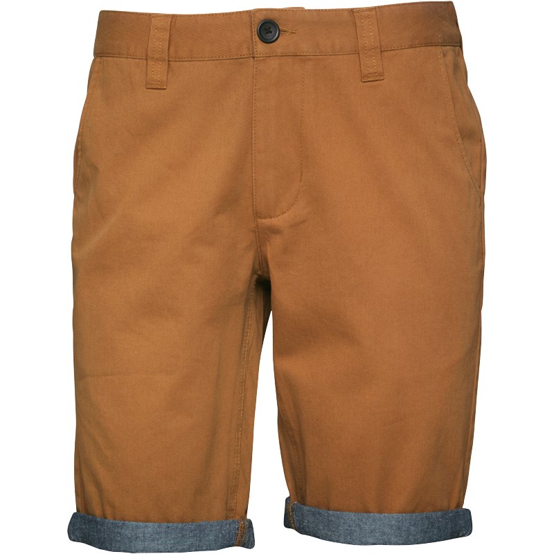 Bellfield Mens Chambray Turn Up Chino Shorts Tobacco
