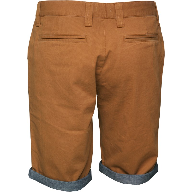 Bellfield Mens Chambray Turn Up Chino Shorts Tobacco