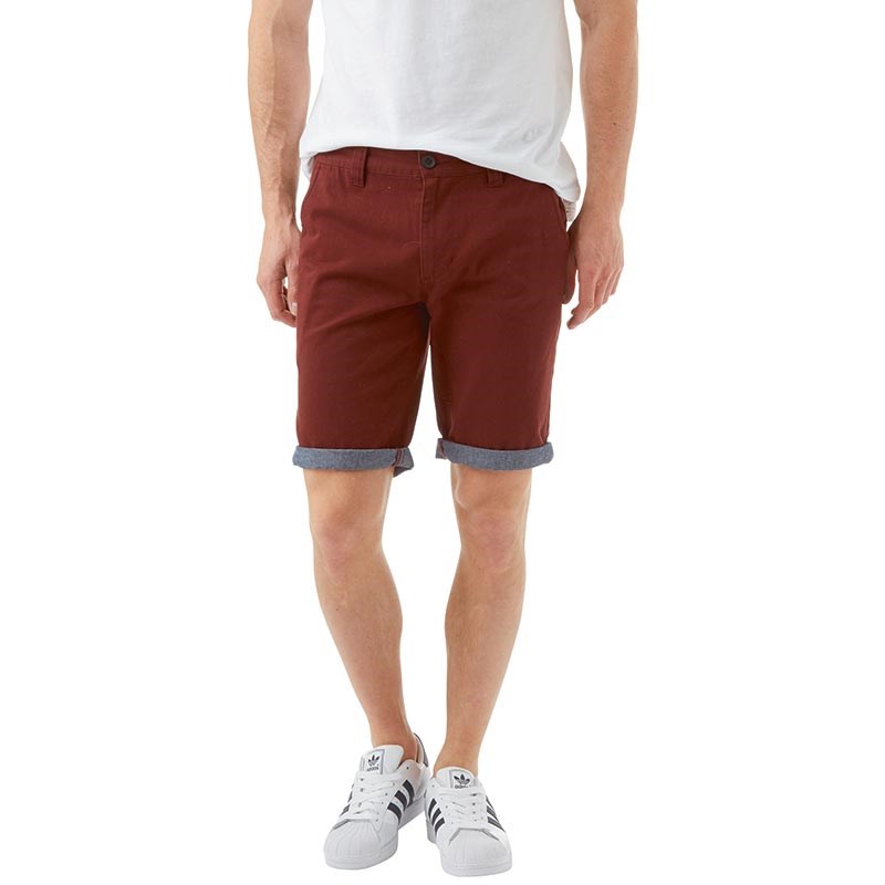 Buy Bellfield Mens Chambray Turn Up Chino Shorts Wine