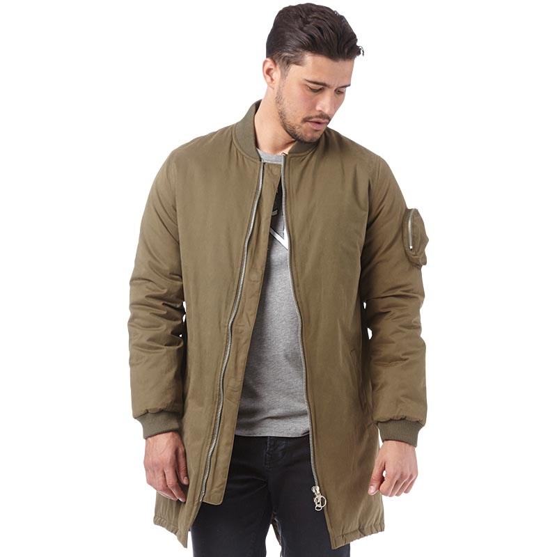 Bellfield Mens Longline Bomber Khaki at MandMDirect.com Bellfield Mens Longline Bomber Khaki.