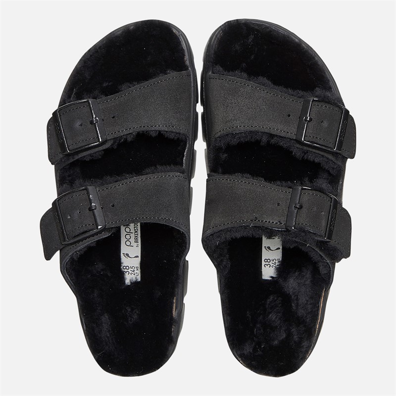 Birkenstock Womens Arizona Chunky Shearling Lined Dual Strap Sandals Black