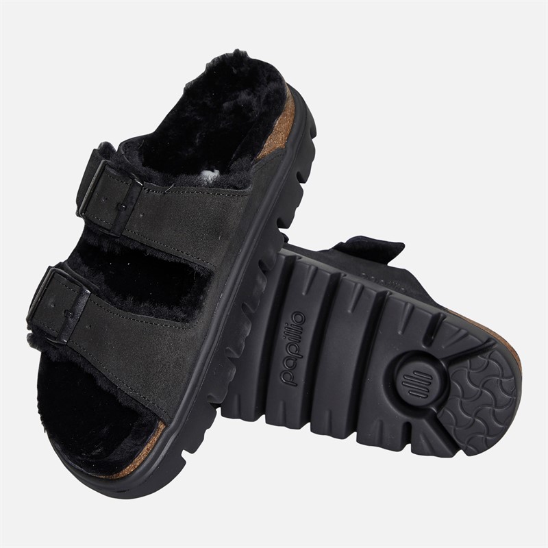 Birkenstock Womens Arizona Chunky Shearling Lined Dual Strap Sandals Black